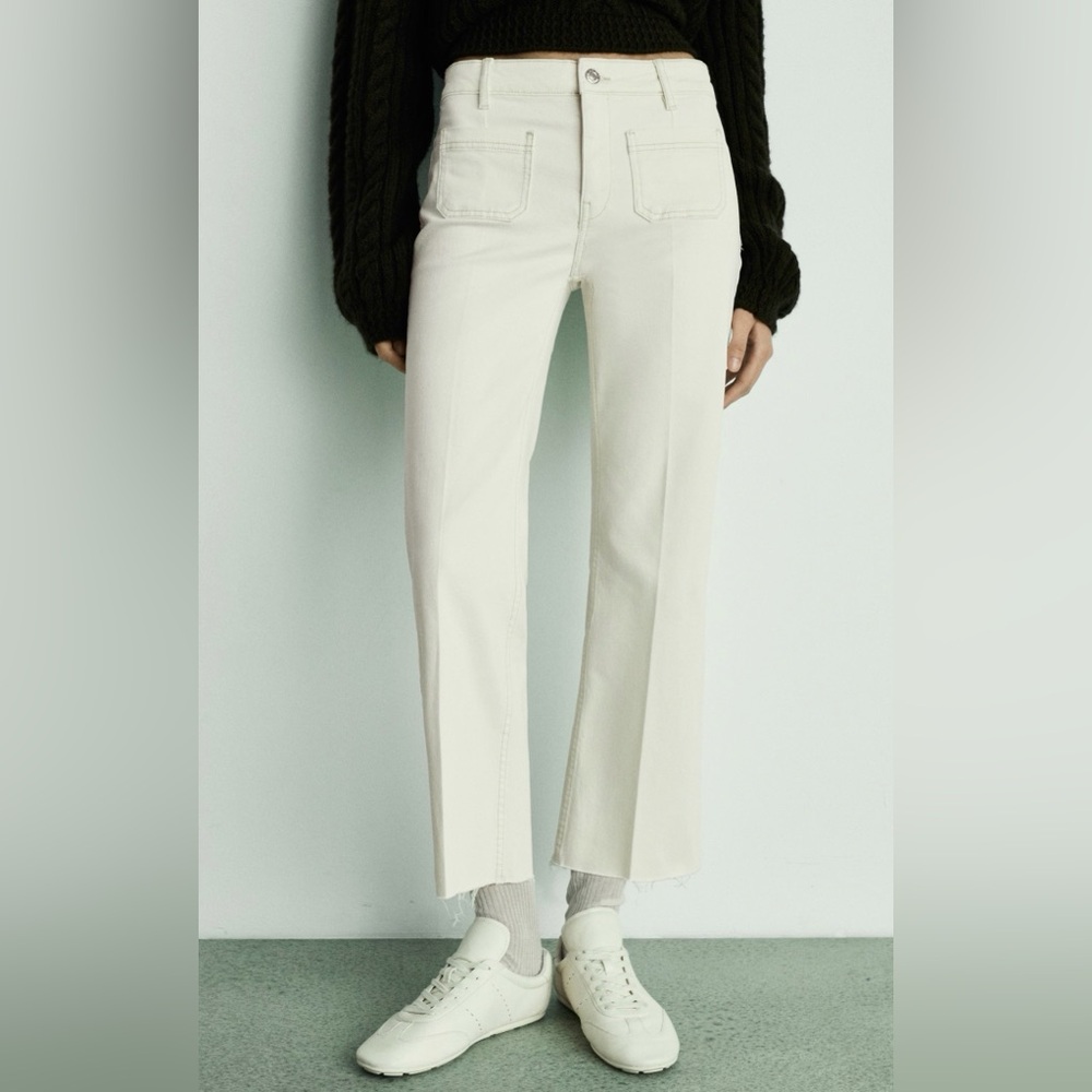 Mango Off-White Flared Cropped Jeans With pockets - Picture 3 of 6